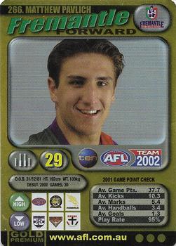 2002 Team Zone AFL Team - Gold #266 Matthew Pavlich Front